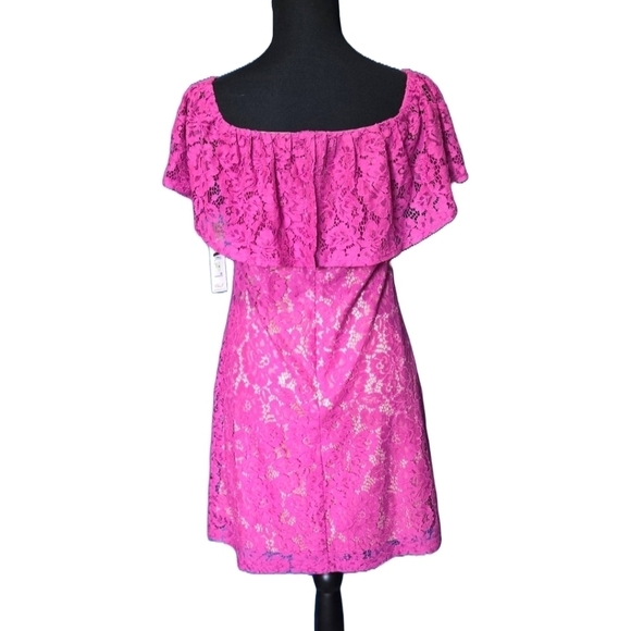 Eliza J. Pink Floral Lace Off-Shoulder Dress 4 NWT Coquette Prom Wedding Event - Picture 3 of 9